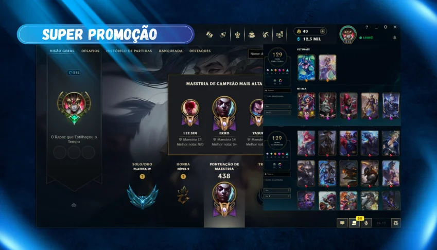 Conta Full Acesso Lvl 212 Platina 4 | 129 Skins | 5 Miticas