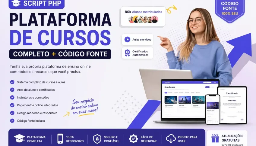Script PHP Plataforma de Cursos Online Completa + Código