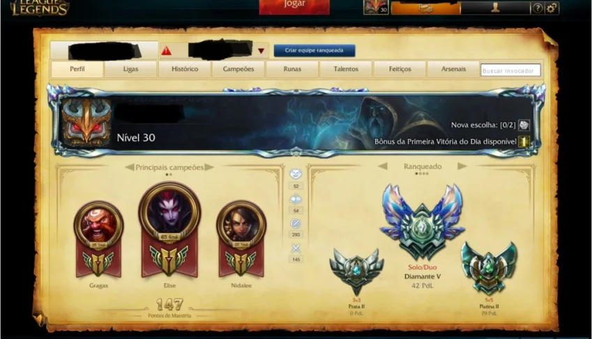 Conta League of Legends Diamond 5