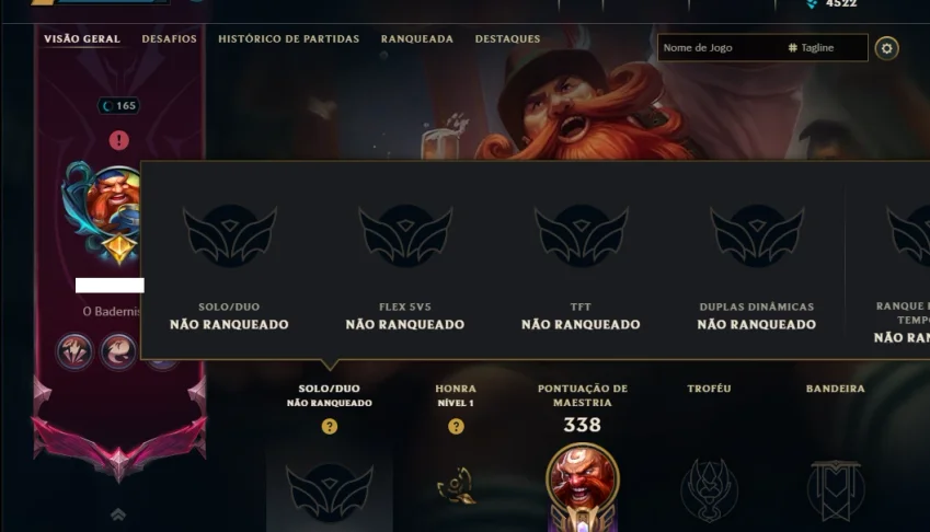 Unranked com 110 Champs e 116 Skins ( JG / ADC / TOP )
