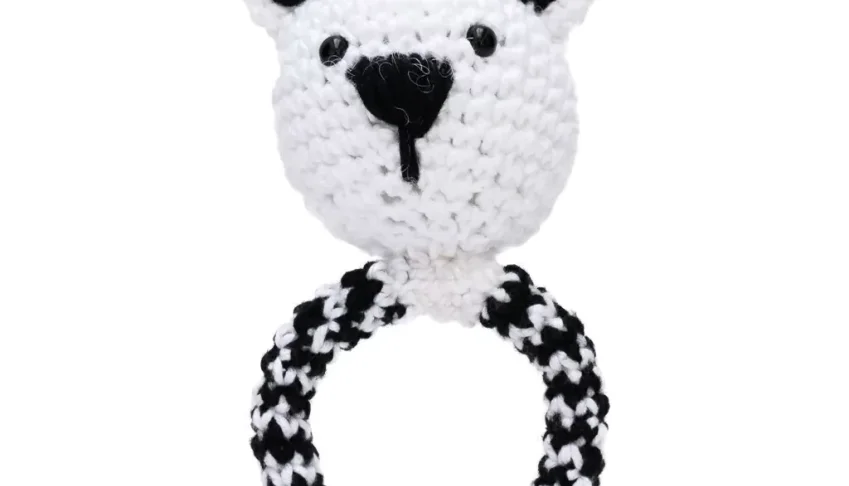 Chocalho Ursinho Preto e Branco Amigurumi