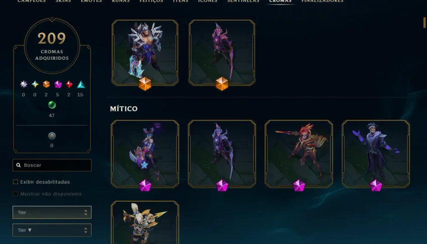 Conta com 478 skins All Champs Diamante/Mestre + Conta Valor
