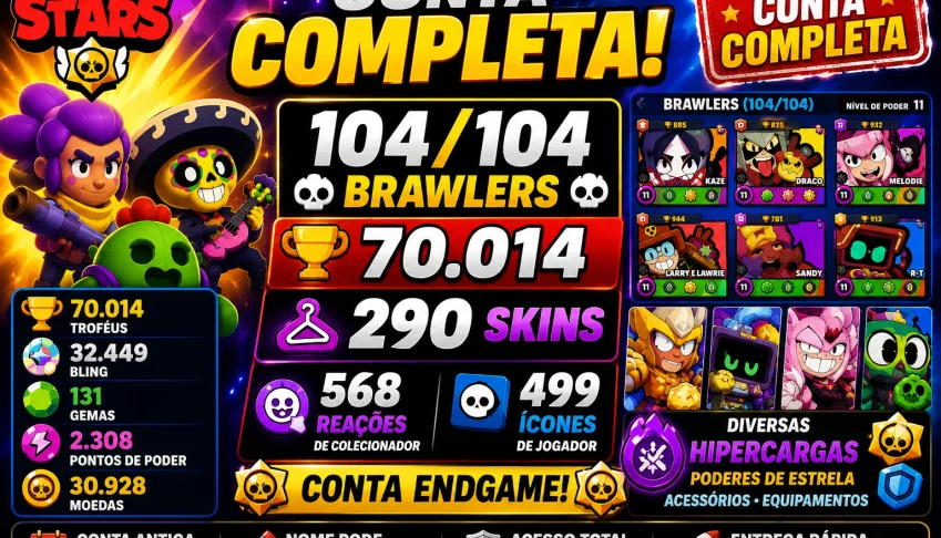 104/104 Brawlers | 70K | 290 Skins | 70 BRAWLERS PODER 11 |