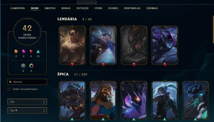 Conta League of Legends Ouro 3,  42 skins 320 reais