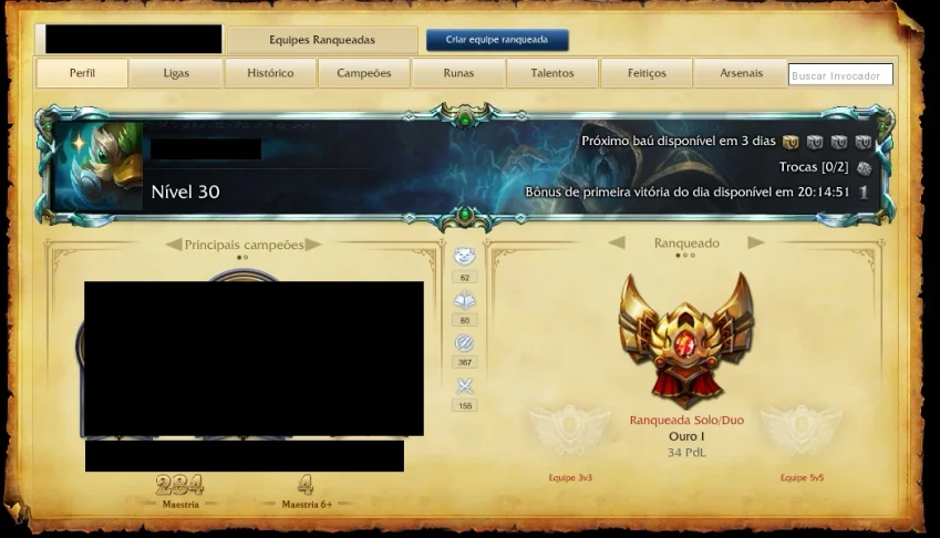 Conta League of Legends Ouro I 63 skins