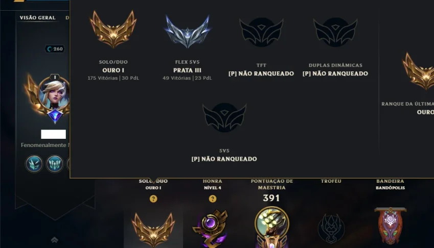 Ouro 1 com TODOS os Champs e 110 Skins ( JG / MID )
