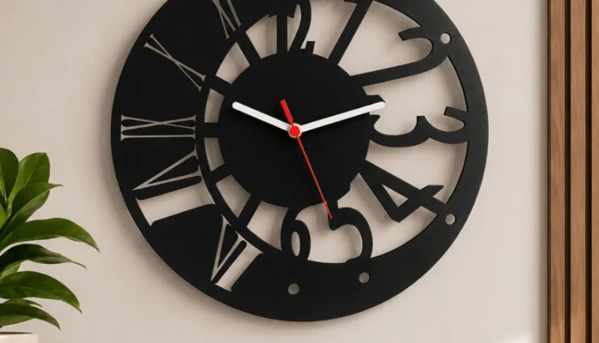 Relógio Vazado em MDF Preto 30 cm