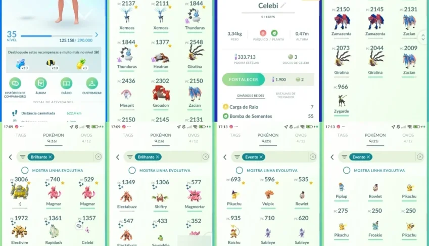 Pokémon GO lvl 35 com Celebi Shiny, 19 Lendários L005