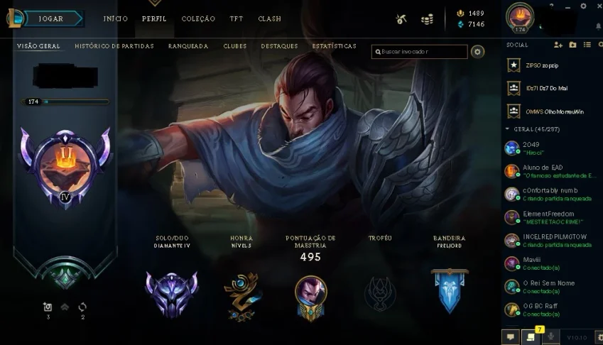 Diamante IV, único dono, lvl 170+ de 100 skins, todos champs