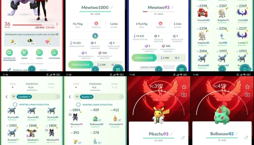 L 36 | 19 Lendários + Armor Mewtwo + Mewtwo 100% Iv Q275