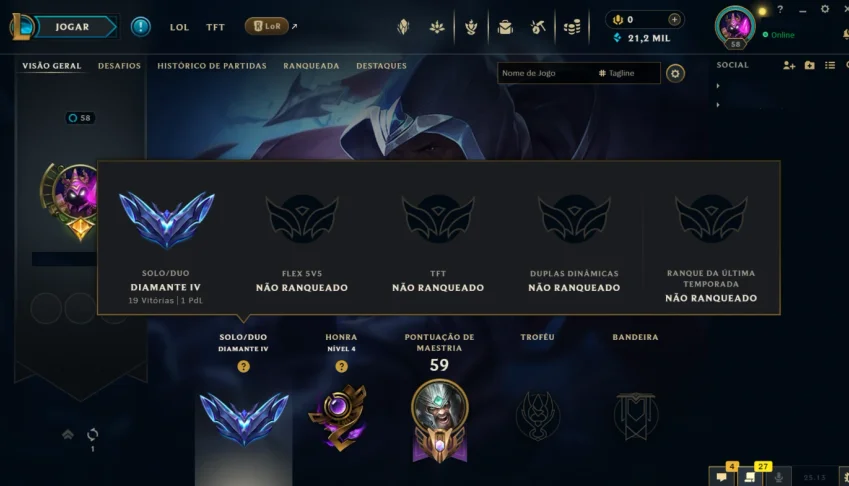 Conta Diamante 4 LoL Smurf