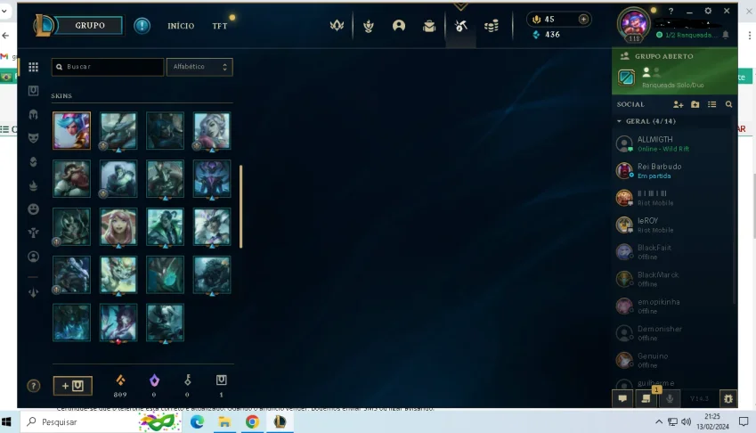 Conta Lol Lvl 112/Gold 3 Com 24 Skins/25 Emotes/Passe Ativo