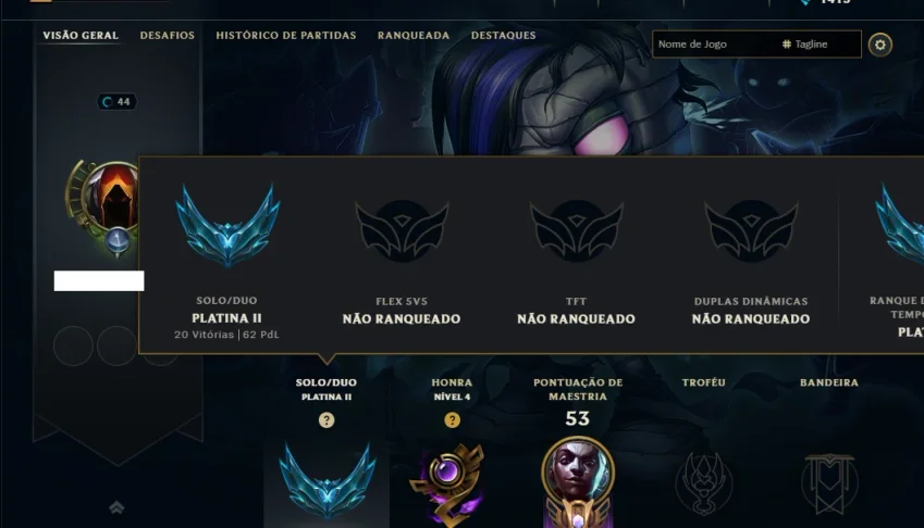 Platina 2 com 45 Champs e 11 Skins