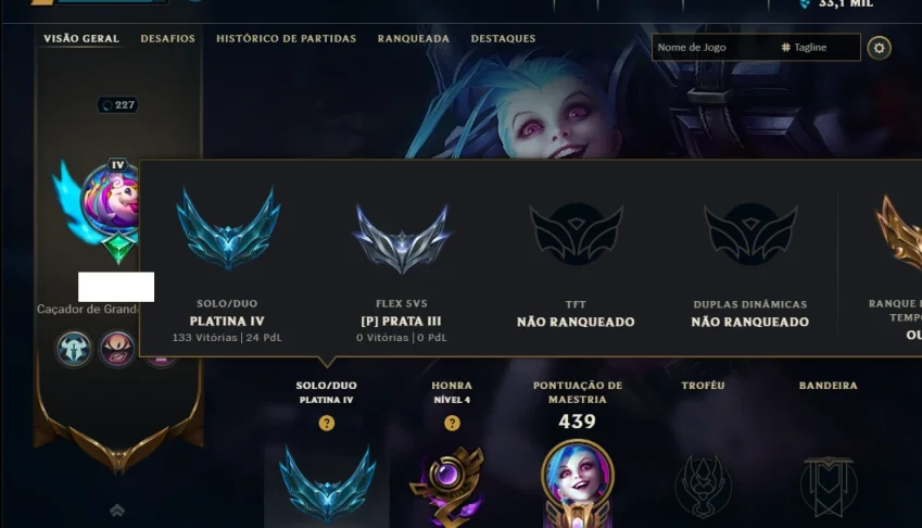 Platina 4 com TODOS os Champs e 67 Skins ( ADC / SUP )