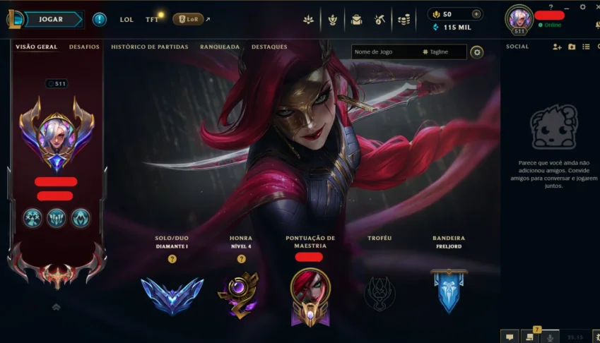 Conta Lol Full Champ | 114 Skins | Nvl 511 | Diamante 1