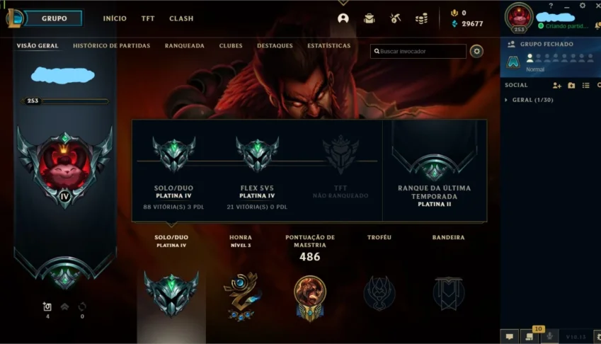 Platina;177 skins; Todos os champs; UNICO DONO