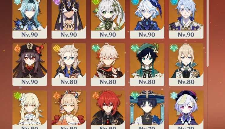 Conta genshin com muitos 5 estrelas e 5 armas