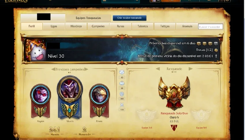 Ouro V /72 skin/ 93 Campeões /10 pag de runas