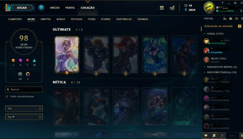 CONTA LOL - PLATINA V COM 100 SKINS