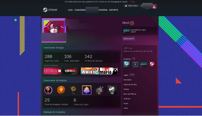 Conta steam com 288 jogos com csgo prime