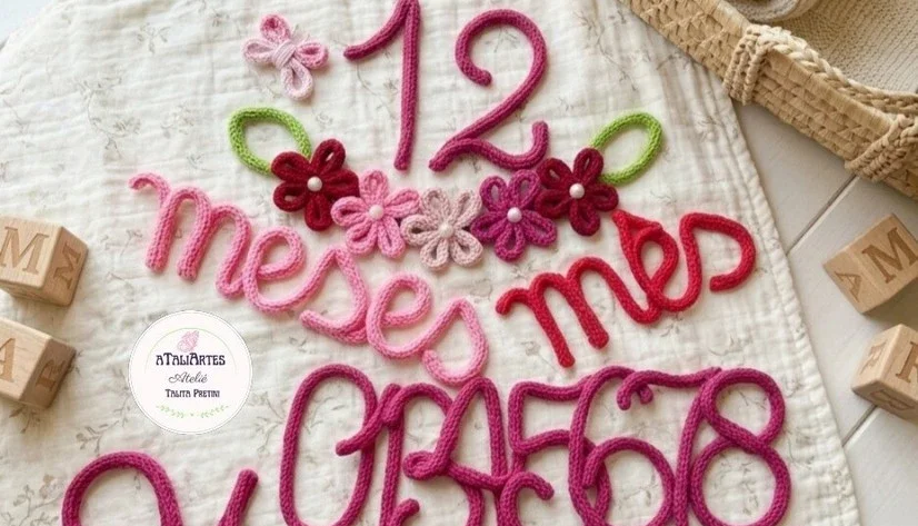 Kit Mêsversário Menina Flores em Tricotin + 1 nome