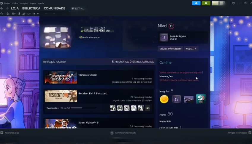 Conta Steam 150 jogos (desde 2011)