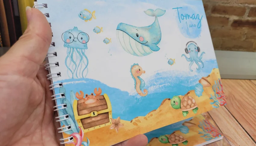 Mini Caderno de Desenho Fundo do Mar 40 Folhas