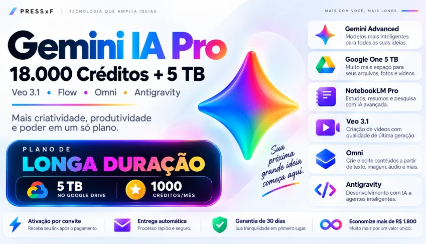 Gemini Ai Pro 5Tb | 18.000 Créditos e Muito + | 30 Dias