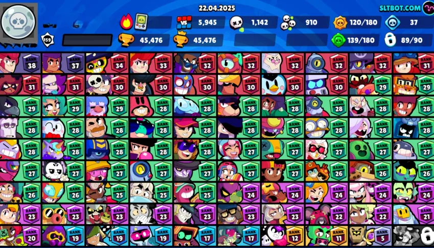 45,5KTROFÉUS 90/90 BRAWL 139GADGETS+120STAR POWERS+187SKINS