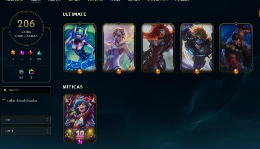 Conta lol lvl 261(todas ultimates,+200) quase todos campeões