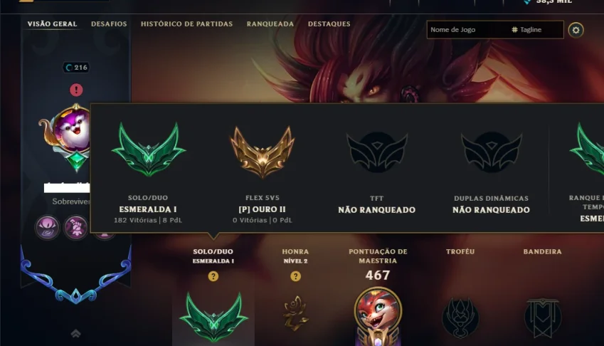 Esmeralda 1 com TODOS os Champs e 60 Skins ( TOP / ADC )