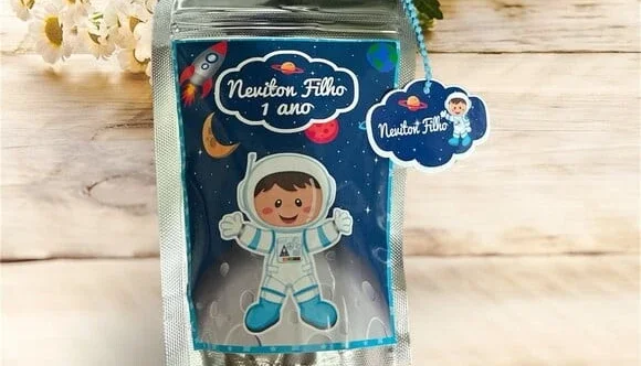 Saquinho Zip Lock Astronauta Personalizado - 10 x 15 cm