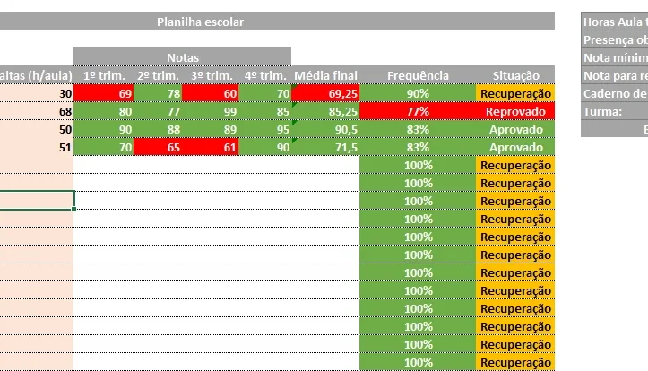 Planilha Notas Escolares 2024