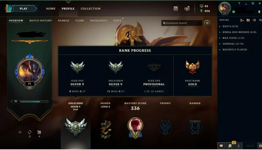Conta League of legends Lv71 Gold no 3v3 S7.