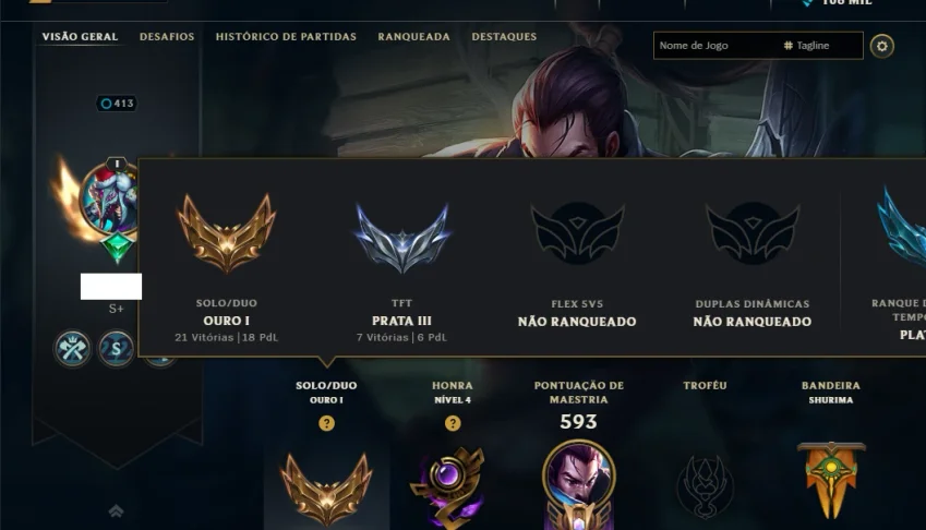 Ouro 1 com TODOS os Champs e 247 Skins +3 Prestigios