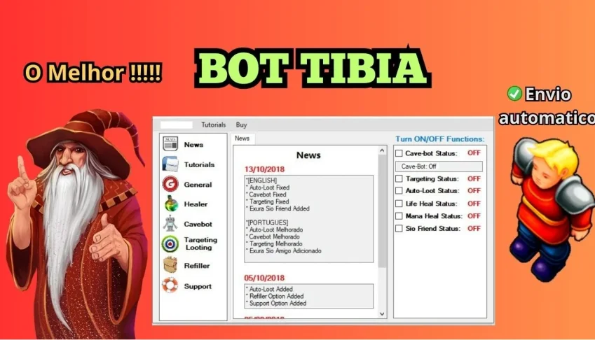 Bot Tibia todos clients com Heal, Cavebot, Target, Refiler