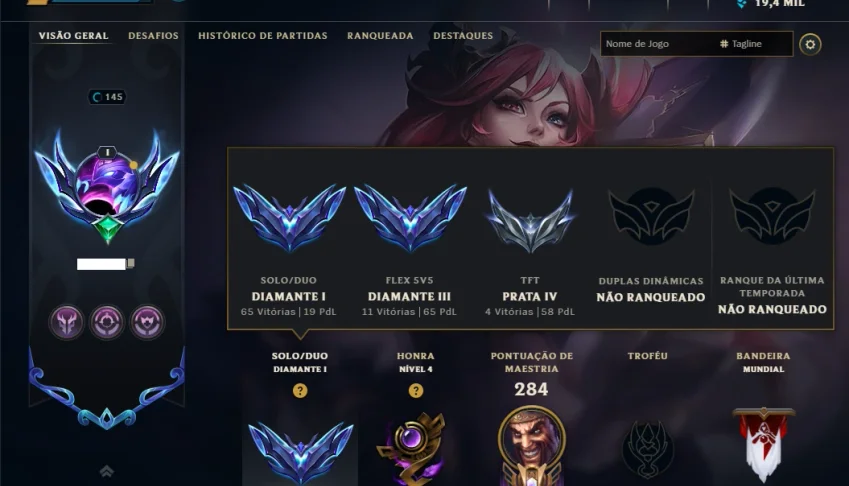 Diamante 1 com 95 Champs e 37 Skins ( MAIN ADC )