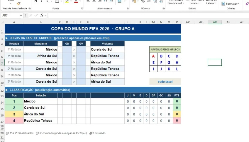 Tabela da Copa 2026 no Excel com Jogos da FIFA para Editar