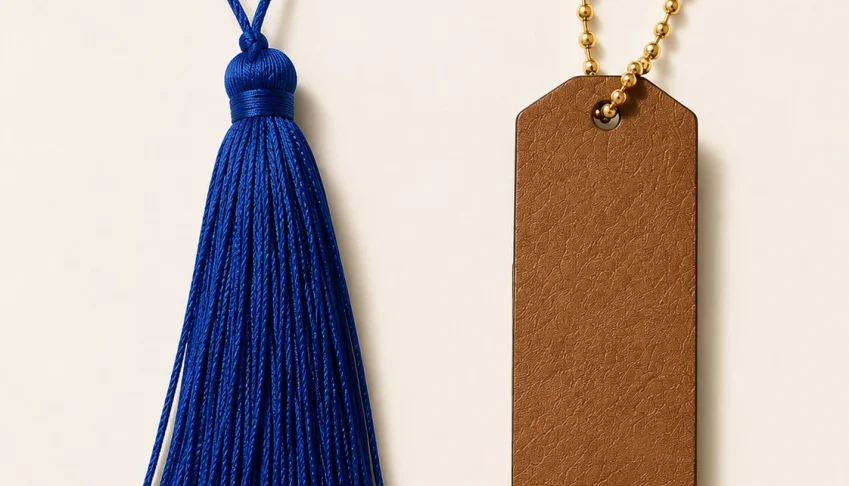 Tassel de Seda e Etiqueta Laser