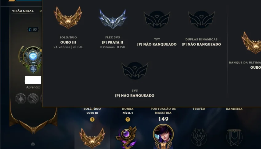 Ouro 3 com 65 Champs e 54 Skins