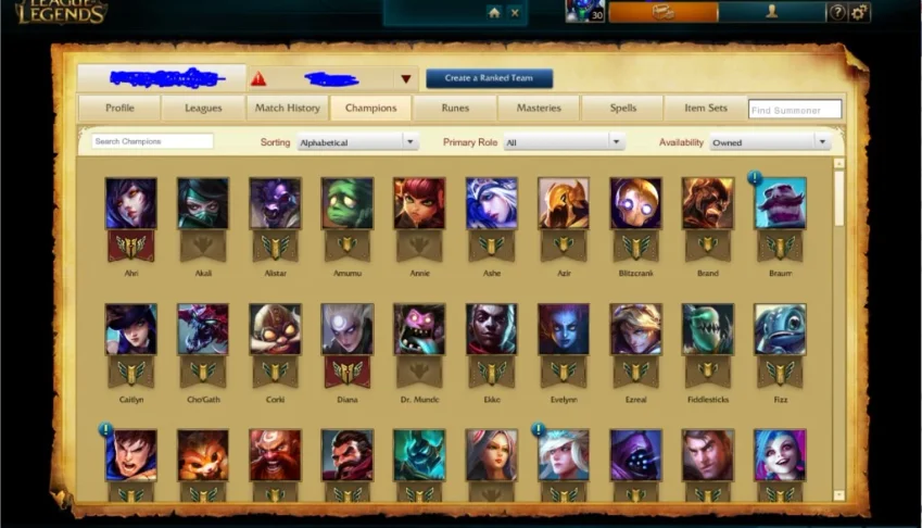 Conta League of Legens OURO 5+47 skins+11 paginas de runa