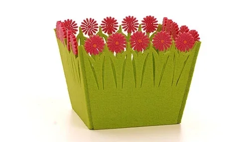 Cachepot de Feltro Quadrado P com Flores - Cores