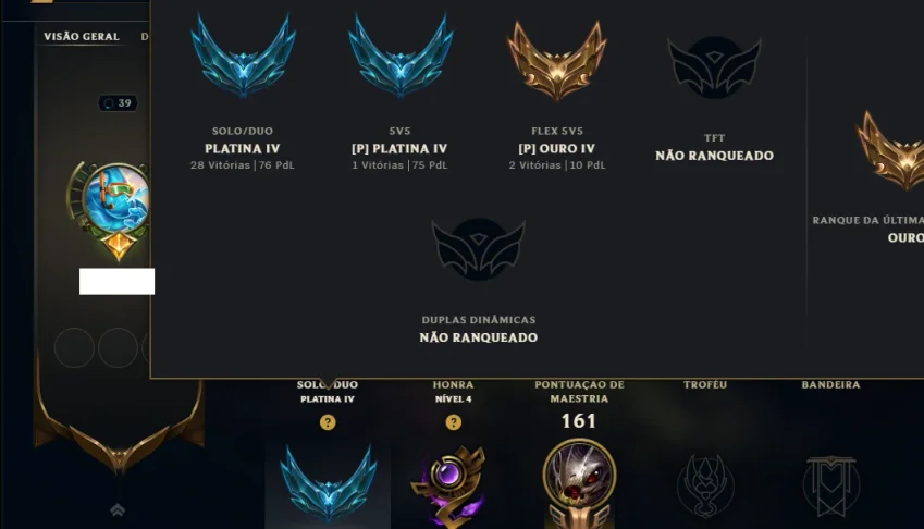 Platina 4 com 70 Champs e 49 Skins +1 Prestigio da LB