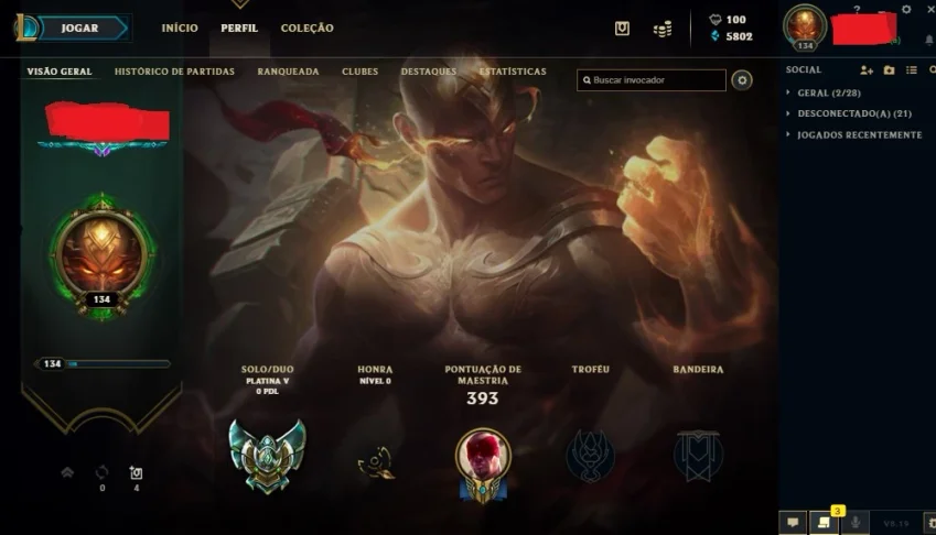 Conta league of Legends Platina 5 42 skins