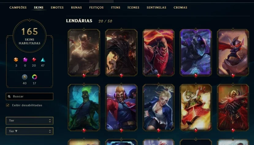 Conta GOLD 2 165 skin LOL