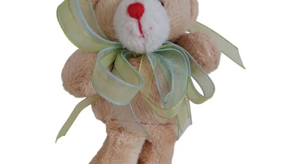 Chaveiro Ursinho Bege com Laço de Organza - 10 cm