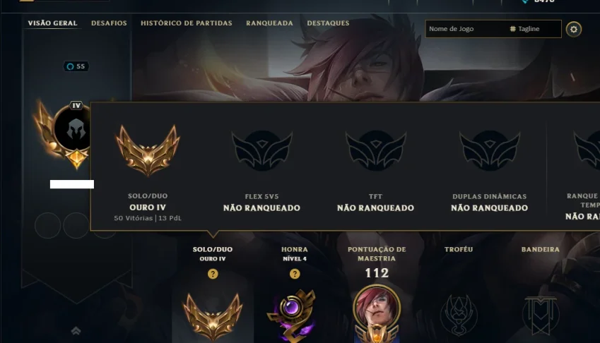 Ouro 4 com 50 Champs e 7 Skins