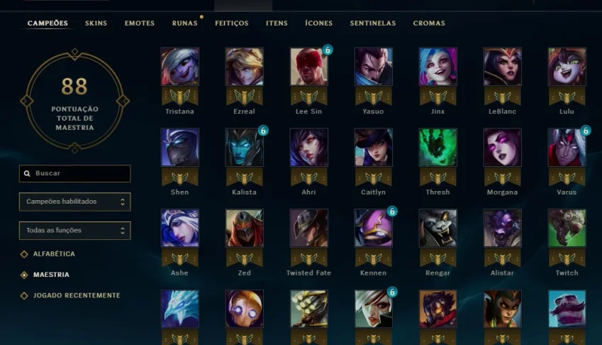 Conta League of Legends 88 champs / 30 skins / 14K DE EA