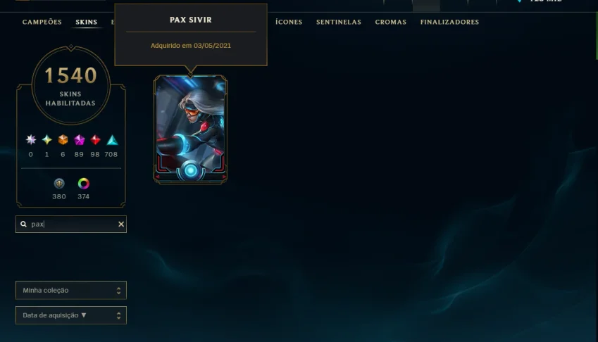 Pax Sivir / Jinx fragmentada 1540 Skins e muita mais!
