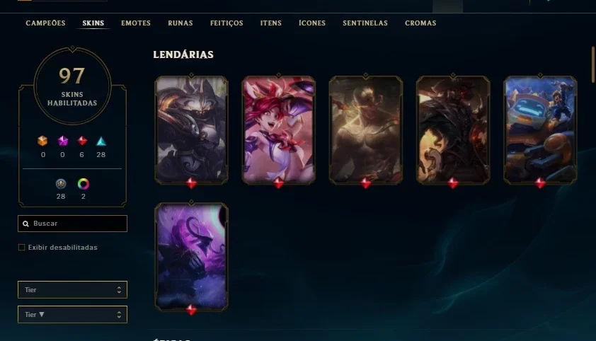 CONTA NO LOL GOLD IV 97 SKINS NV 333